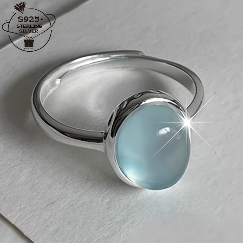 925 Silver Geometric Oval Adjustable Ring for Women