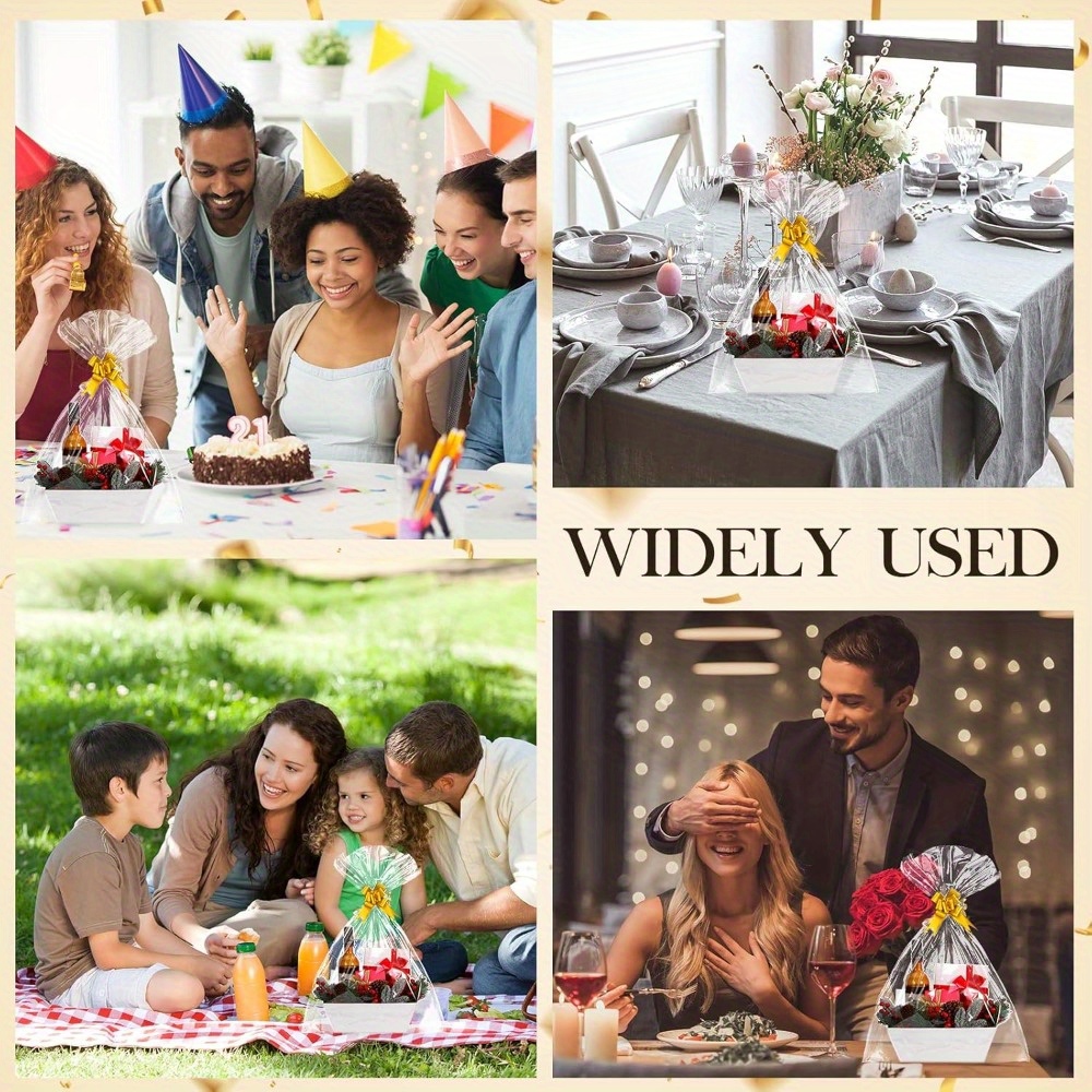 4-Set White Kraft Paper Gift Baskets with Golden Ribbon - Elegant Empty Baskets for Christmas, Easter, Birthdays - Durable & Stylish for Presents, Gifts, and Special Occasions, Gift Baskets for Gifts, Holiday Gift Baskets, Decorative Ribbon Accents, Sturdy Construction, Gift Basket (empty/chocolate), Birthday Basket, Gift Box, Gift Boxes