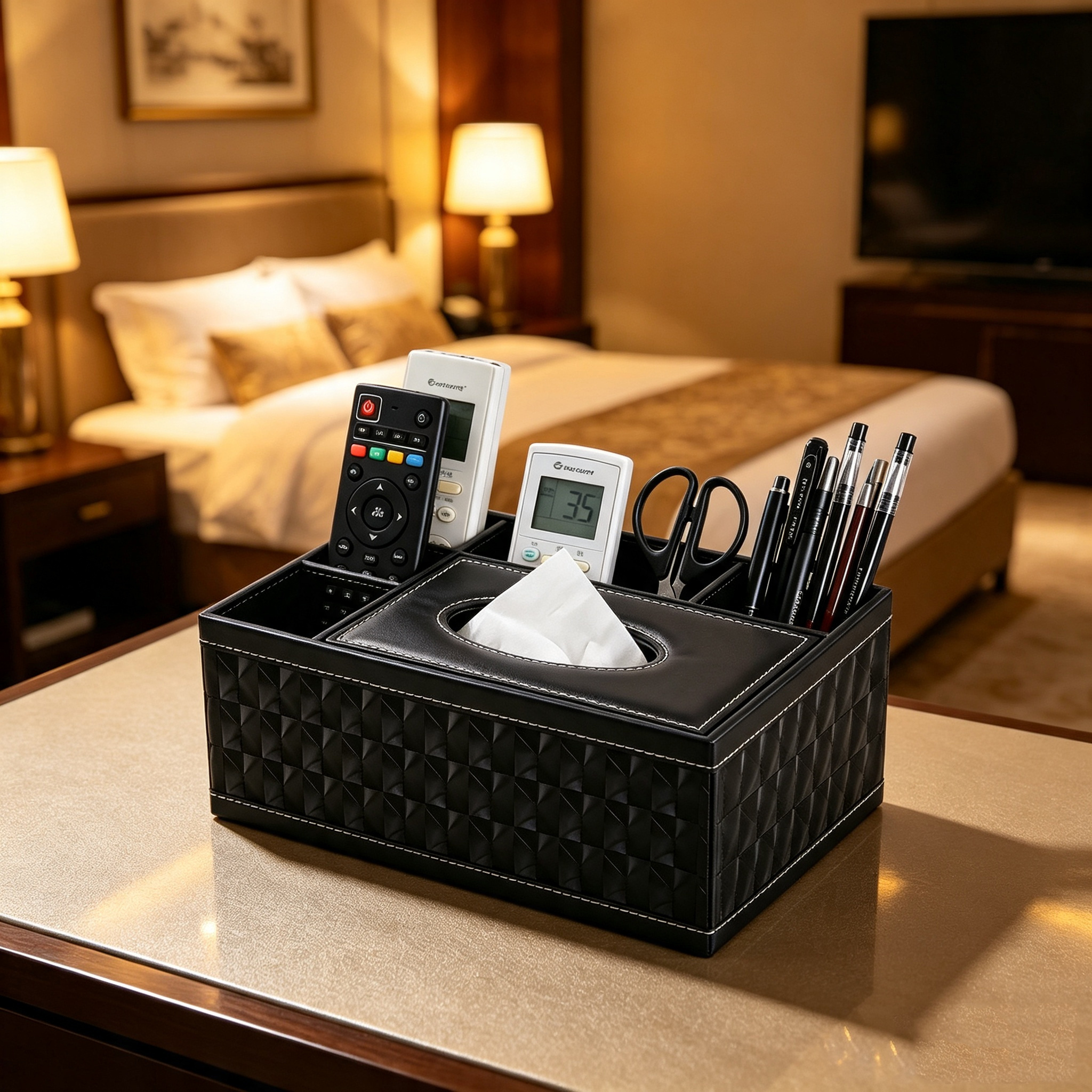 Image of 1pc Tissue Holder With Storage, Featuring A Pull-out European-style Faux Leather Tissue Box, Suitable For Use Room, Dining Room, Bedroom, At A Desk