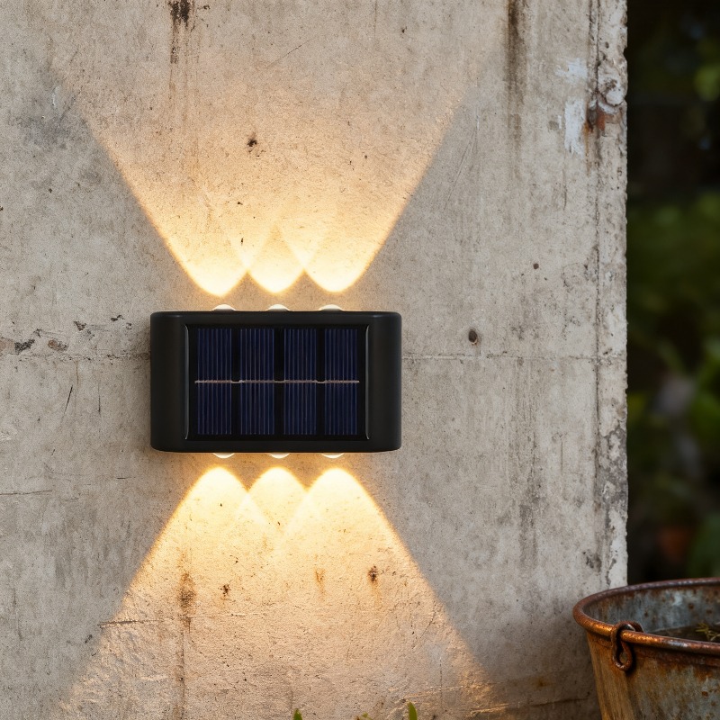 E-shop ., mit 6 LED-Leuchten, Solar-Wandleuchte mit zwei Köpfen, blendfreie Außenbeleuchtung, warmes Licht mit - und Abwärtsbeleuchtung, halb