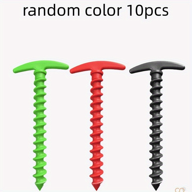 TEMU 10pcs Set Of Nylon Plastic Tent Stakes, Lightweight Spiral Anchor, Suitable For Camping, Fishing, And Outdoor Activities - Durable Polyamide Fixing Nails The Tent Is Set Up
