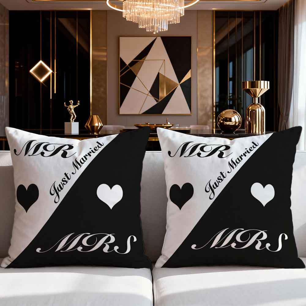 TEMU Set Of 2 Wedding-themed Pillow Covers Featuring '' And Heart Designs, Perfect For Home And Kitchen Decor, Bedding, And Additions For