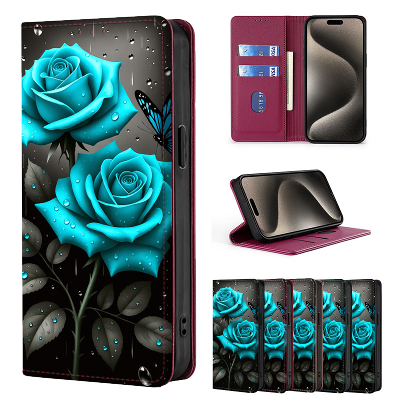 TEMU Phone Case - Colorful Painted Double-fold Edge, Faux Leather Flip Cover Creative Phone Case With Card Slot Anti-theft Stand Wallet, For Iphone