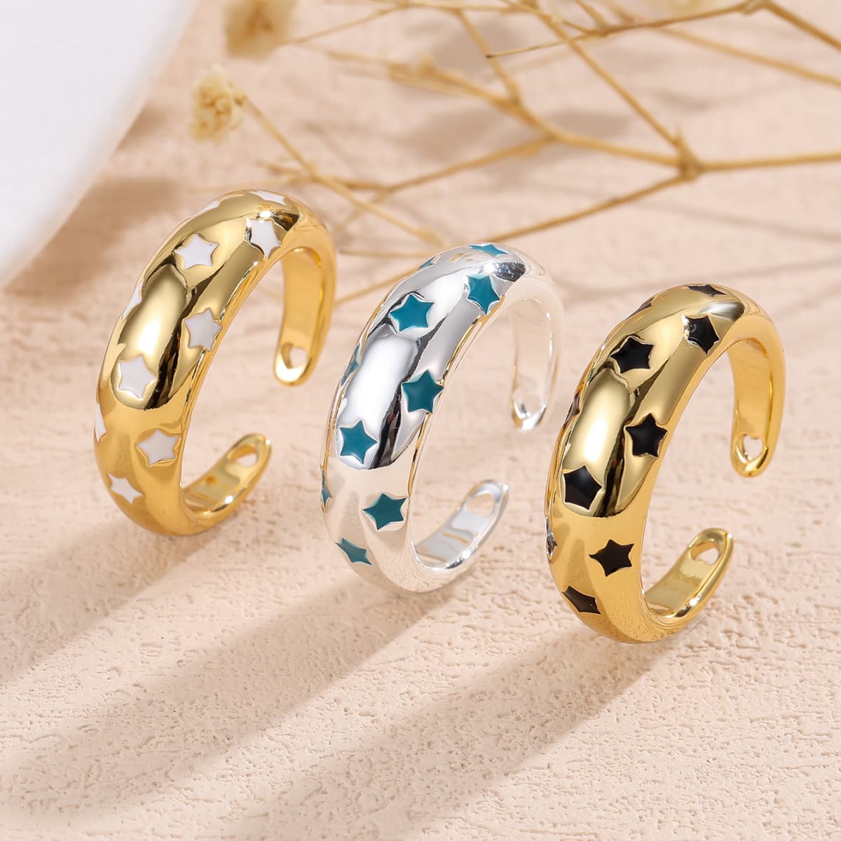 Adjustable Open Copper Ring with Aesthetic Five-Pointed Star Accent