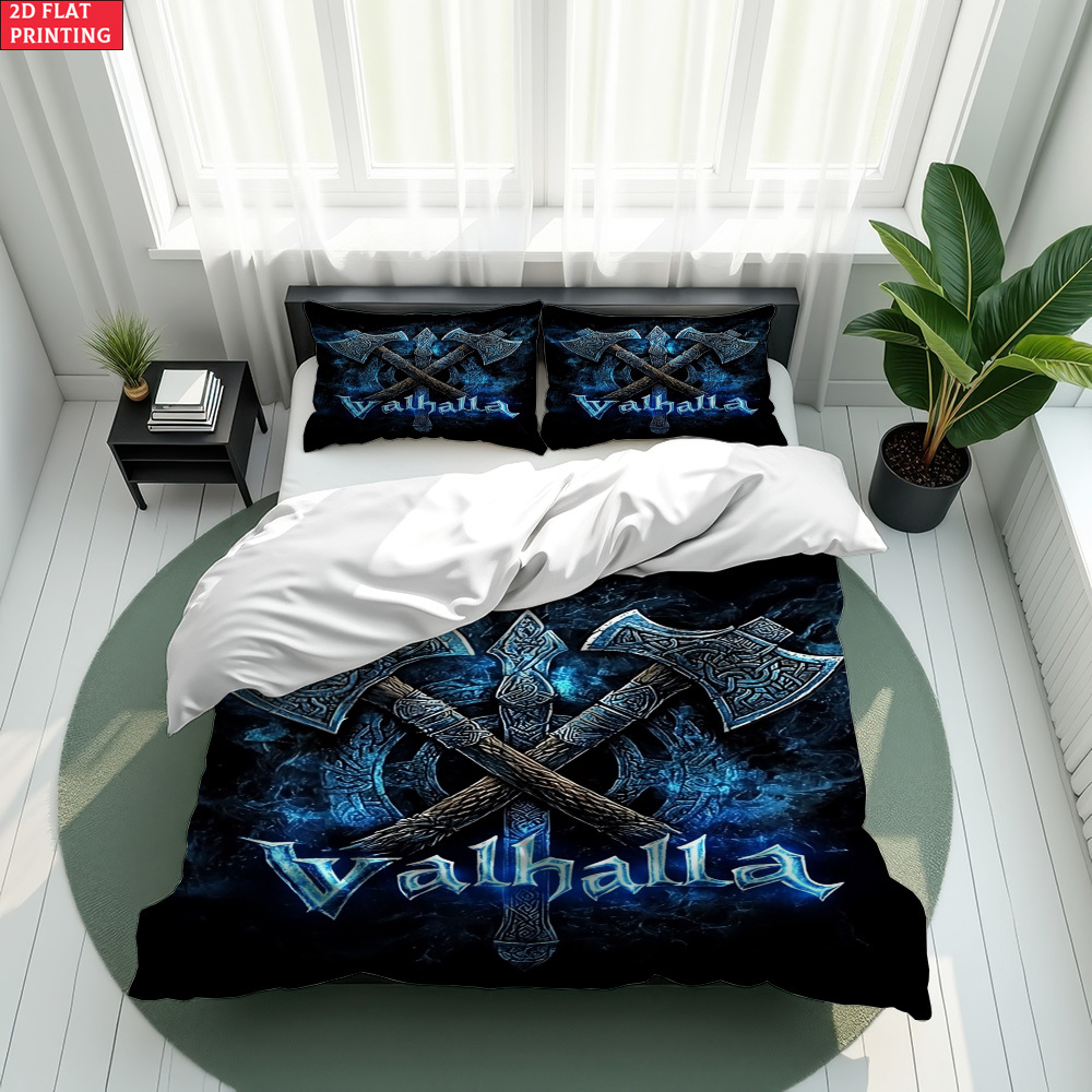 TEMU 2/3pcs 2d Flat Printing Emblem Print For Bedroom Decor Bedding Quilt Cover Pillowcases (1*duvet 1/2*pilowcases, Without Core), 2d Flat