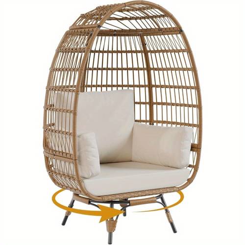360 swivel egg chair outdoor oversized wicker egg chairs with 4 cushions for indoor bedroom living room rattan egg shaped lounge chair w for balcony patio backyard beige