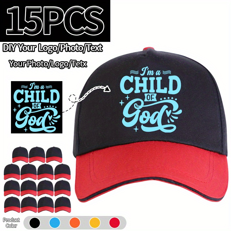 15pcs Customizable Baseball Caps, Lightweight Adjustable Sun Hats