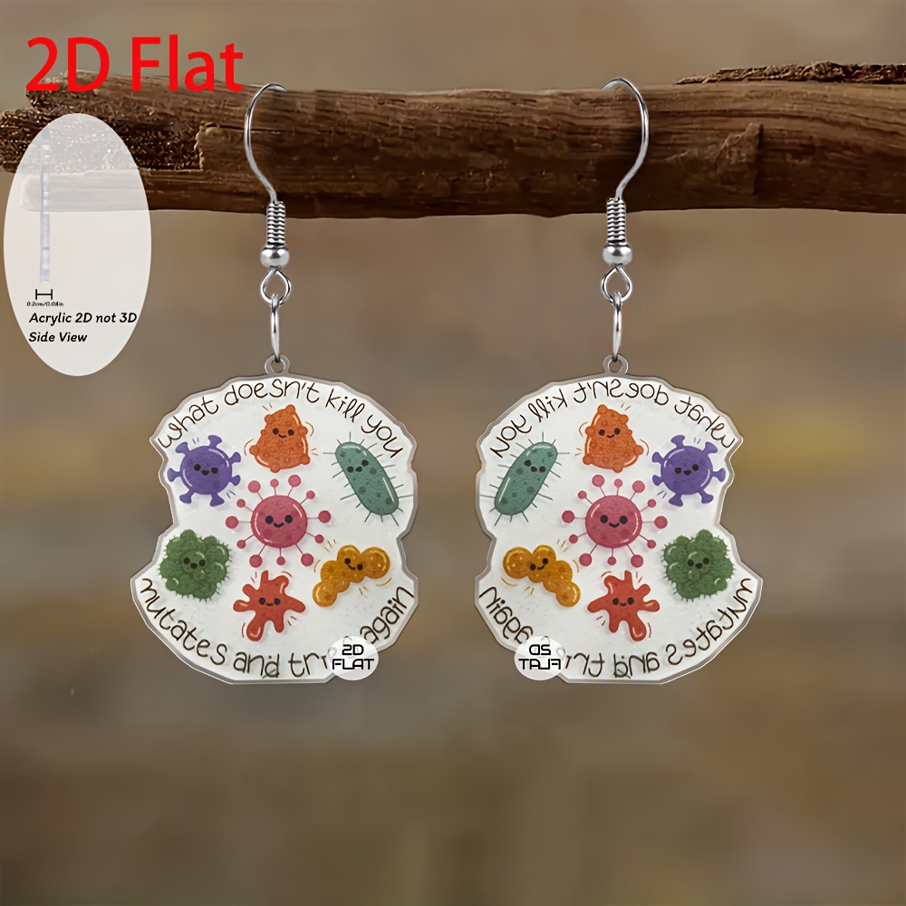 TEMU 2d Flat, 2d Flat Virus , Tenacious Vitality Pendant Earrings, Fashion Jewelry, Party Gift, Holiday Gift For , 2d Flat