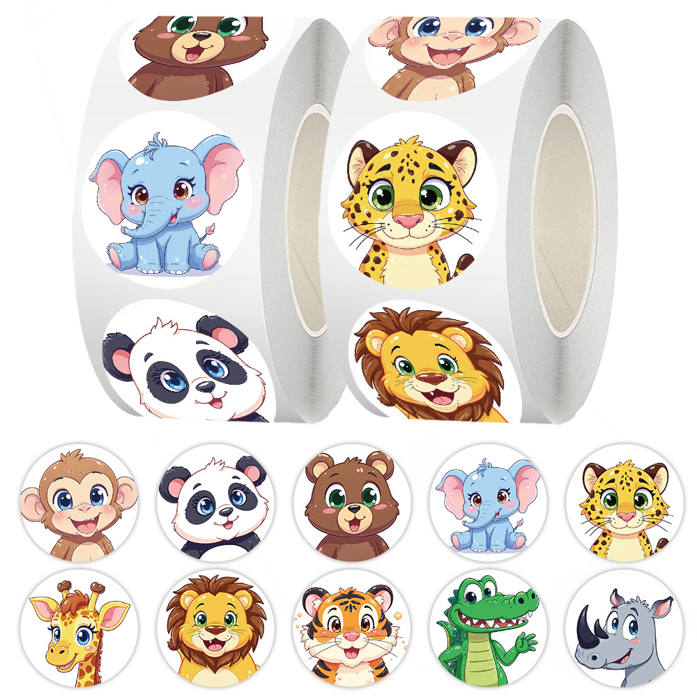 TEMU 500 pz Adesivi a Rotolo con Animali, Nastro di Adesivi, Adesivi con Testa Grande di Animali, Adesivi Sigillanti, Decorativi, Design , Forniture
