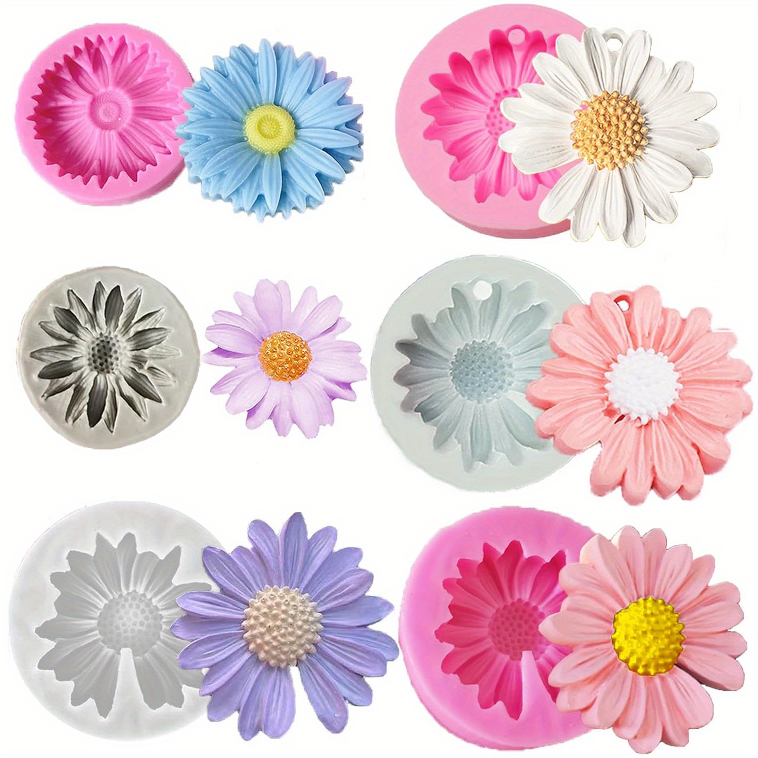 E-shop 6er Set, Silikonform mit Gänseblümchen - Harz Kerzenform für Blumendekoration und Bastelarbeiten