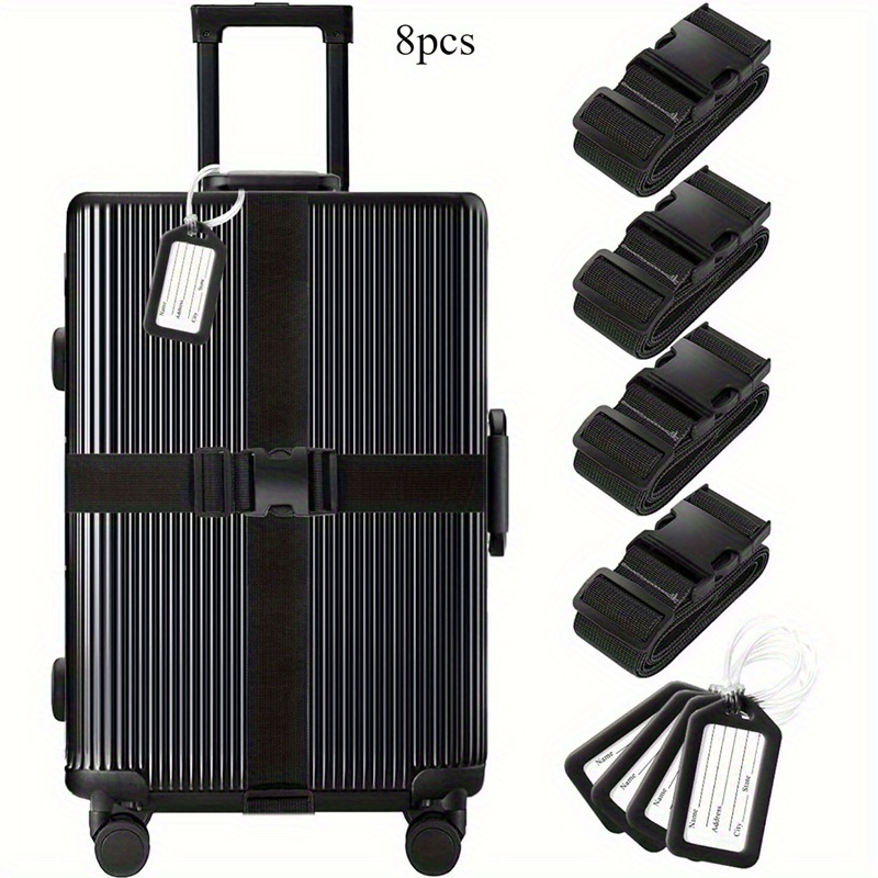 Image of 8pcs, Including Luggage Ropes And Tags (4 Ropes, 4 Tags), Tsa Luggage Straps And Tags, Anti-theft Reinforced Luggage Straps, A For Safe Travel, Multiple Colors From, Essential For Travel
