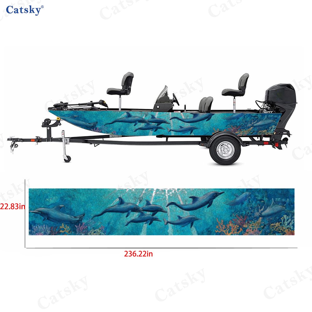 2pcs 2D Flat Stickers Deep Sea Style Whale Group Boat Body Sticker