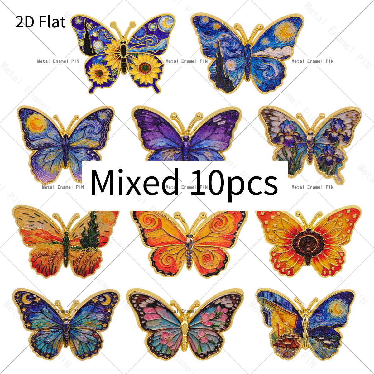 TEMU 2d Flat 10pcs Random Mixed Van Gogh Oil Painting Lapel Pins Enamel Pins And Brooches Badge Pins For Backpacks Bags Backpack Cool Decoration