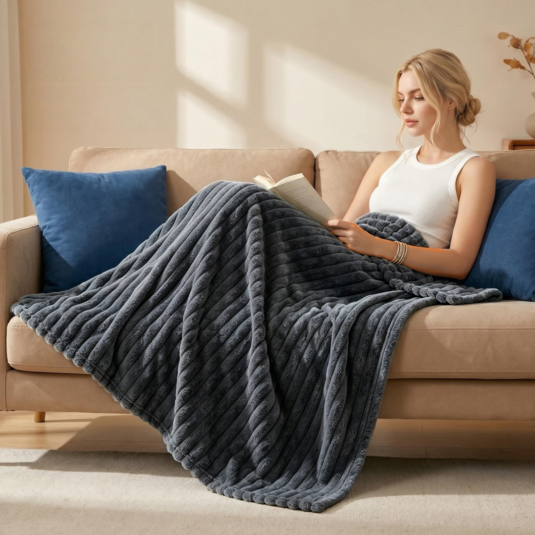 Image of Local Warehouse Reversible Faux Rabbit Fur Blanket - Cozy For Use - Perfect For , Offices, Air Conditioning, Outdoor Camping & Great As A Gift