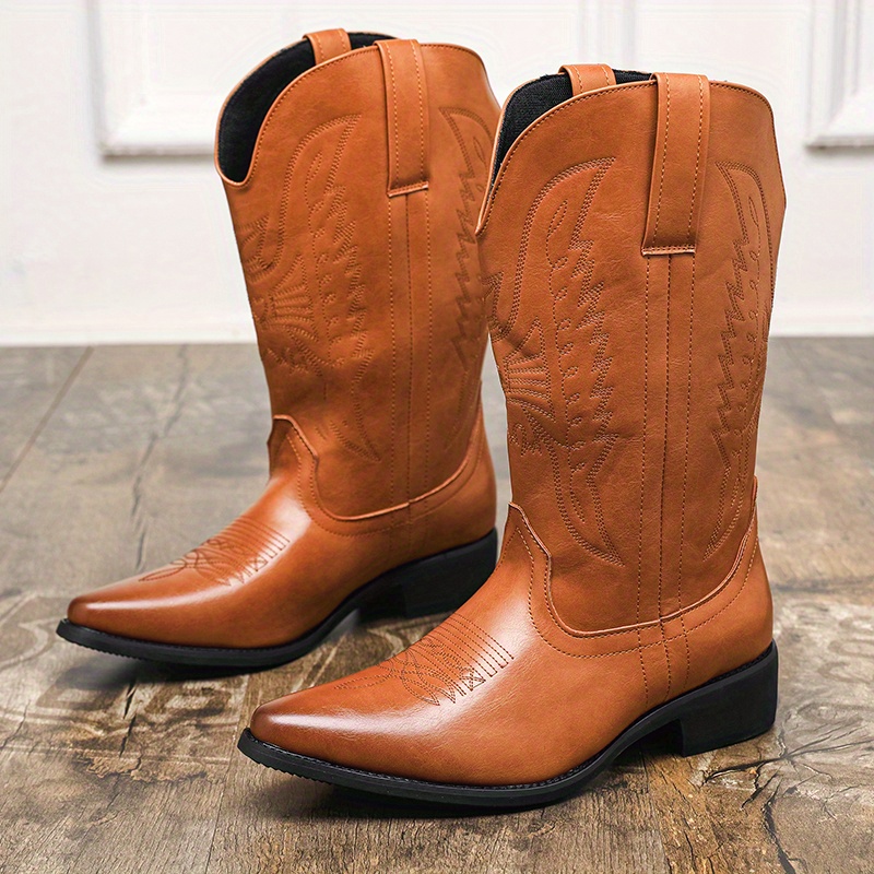Men\'s Brown Durable Cowboy Classic Slip On Western Boots With Chic Embroidered Bruno Marc Cowboy Boots for Men, Slip on Western Boots with  main image 4