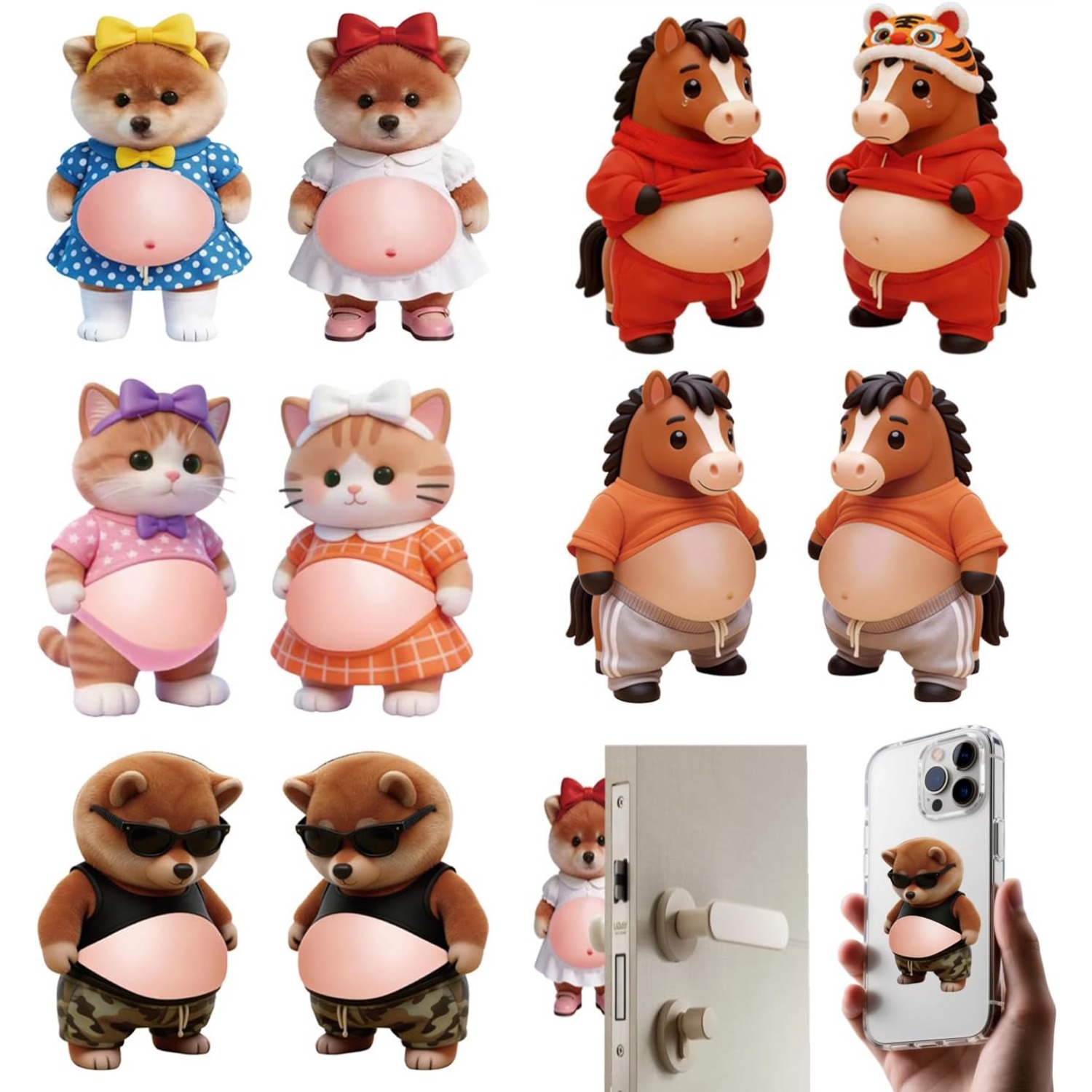 TEMU 【商品名】可愛い3Dスクイーズ 猫の腹部シール、可愛い犬、猫、ポニーのキャラクターが特徴。ノート、スマホケース、水筒のデコレーションに最適。子供と女の子に理想的なセット、並行輸入。