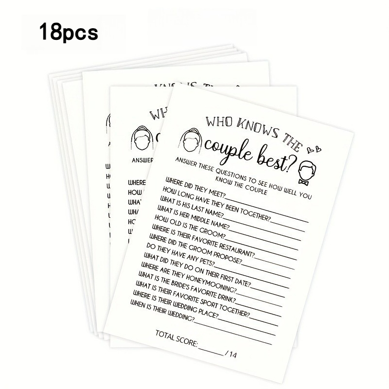 TEMU 18pcs The Couple Best? Bridal Gift Party Game, Bride And Groom Party, Fun Activity, Game, Country White