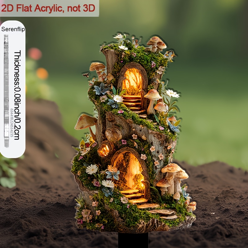 2d flat 2d flat 2d flat 2d flat 2d flat 2d flat 1pc 2d flat pattern acrylic insert card matching flower pots and garden decorations suitable for outdoor courtyard ornaments artistic decorative style fairy themed stump cottage