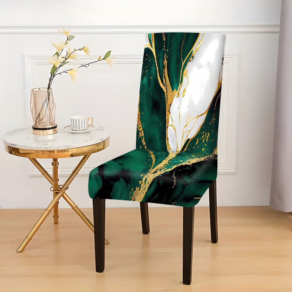 

2/4/6pcs Modern Polyester Chair Covers With Band, Green And Design, Machine Washable, Slipcover-grip, , Fabric, Dust-proof, Universal And Holiday Decor