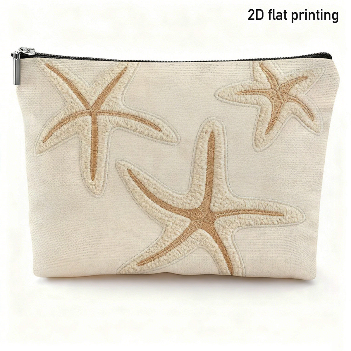TEMU 2D Platte 1-delige Make-up Tas met Zeesterpatroon, Schattig Strandthema Ontwerp, Ideaal voor het Opbergen van Cosmetica, Zomerse Vakanties,