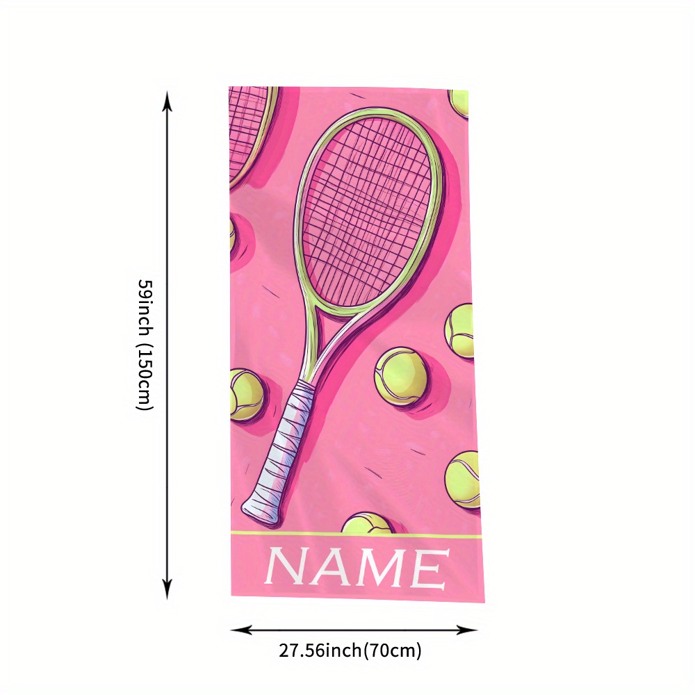 TEMU 1pc Tennis Racket And Ball Print Beach Towel, Customizable Name Beach Towel, Microfiber, Lightweight, Quick-drying, And Super Absorbent, Summer
