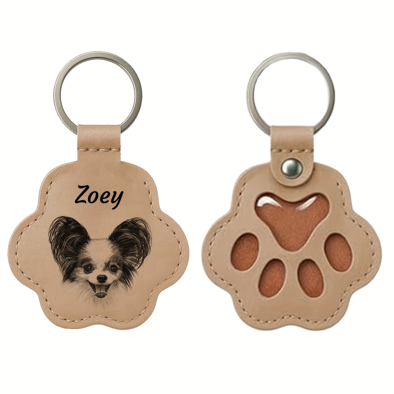 TEMU 1pc Personalized Pet Hair Keepsake Keychain, Custom Pet Portrait Hair Collection Keychain, Paw Print And Bone/heart Cutout Design, Cute Design,