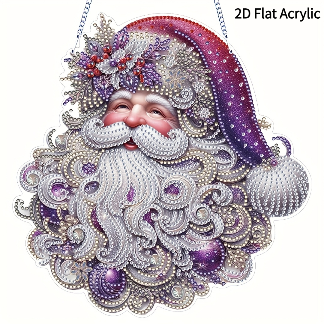 TEMU Handmade Diy Santa Claus Diamond Painting Pendant - Irregular-shaped Acrylic Suitable For , Christmas Wall Hanging Decor With , Irregular-shaped