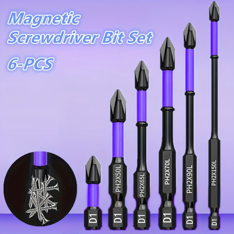 set of 6 magnetic screwdriver drill bits with anti slip steel quick change features 1 4 shank including phillips and manual drivers