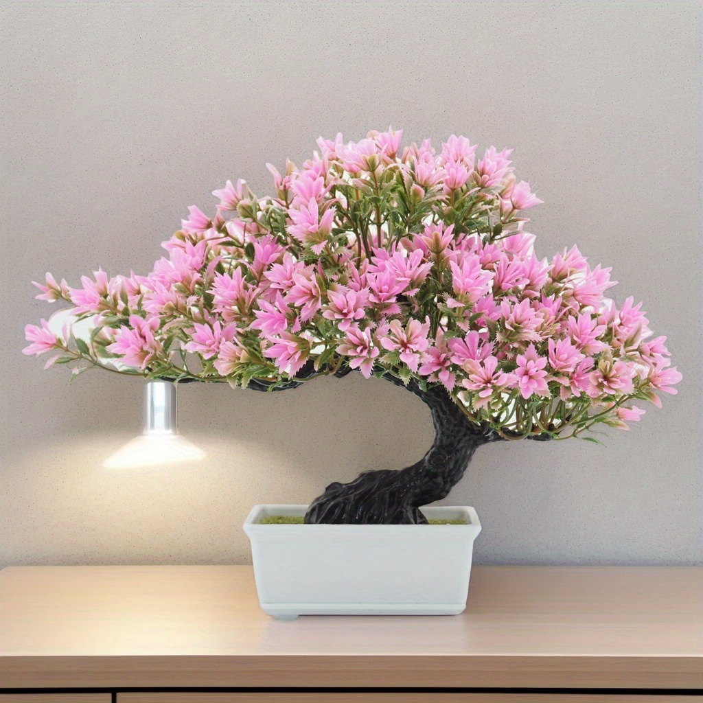 1 Pink Pine Bonsai Decorative Potted Plant | Artificial Greenery for Home, Office Desk, Hallway, Cabinet, Shelf | Perfect for Christmas, Halloween, Easter, Valentine's, St. Patrick's, Mother'S Day | Traditional Bonsai Style | No Maintenance Required