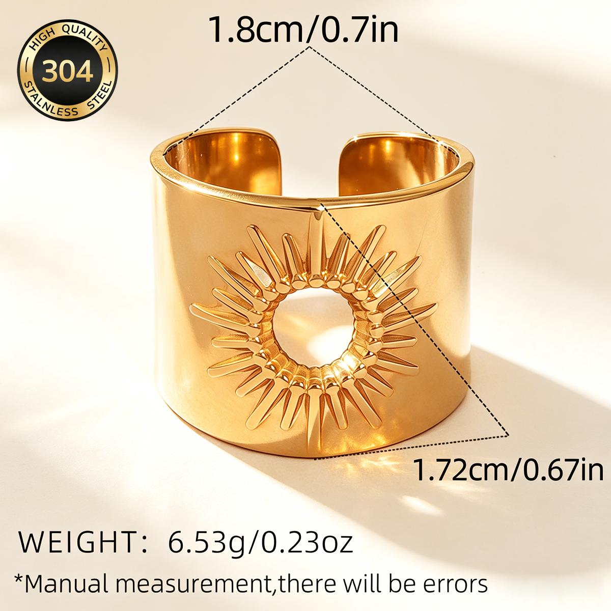 TEMU Sun Ray Pattern Hollow Wide Band Stainless Steel Ring, Women' Steel Jewelry, Durable And Hypoallergenic, Women's Jewelry, Women's Additions, For