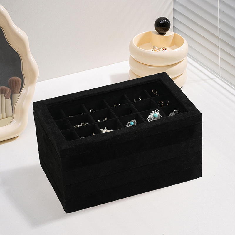 4pcs Stackable Jewelry Trays with Glass Lid