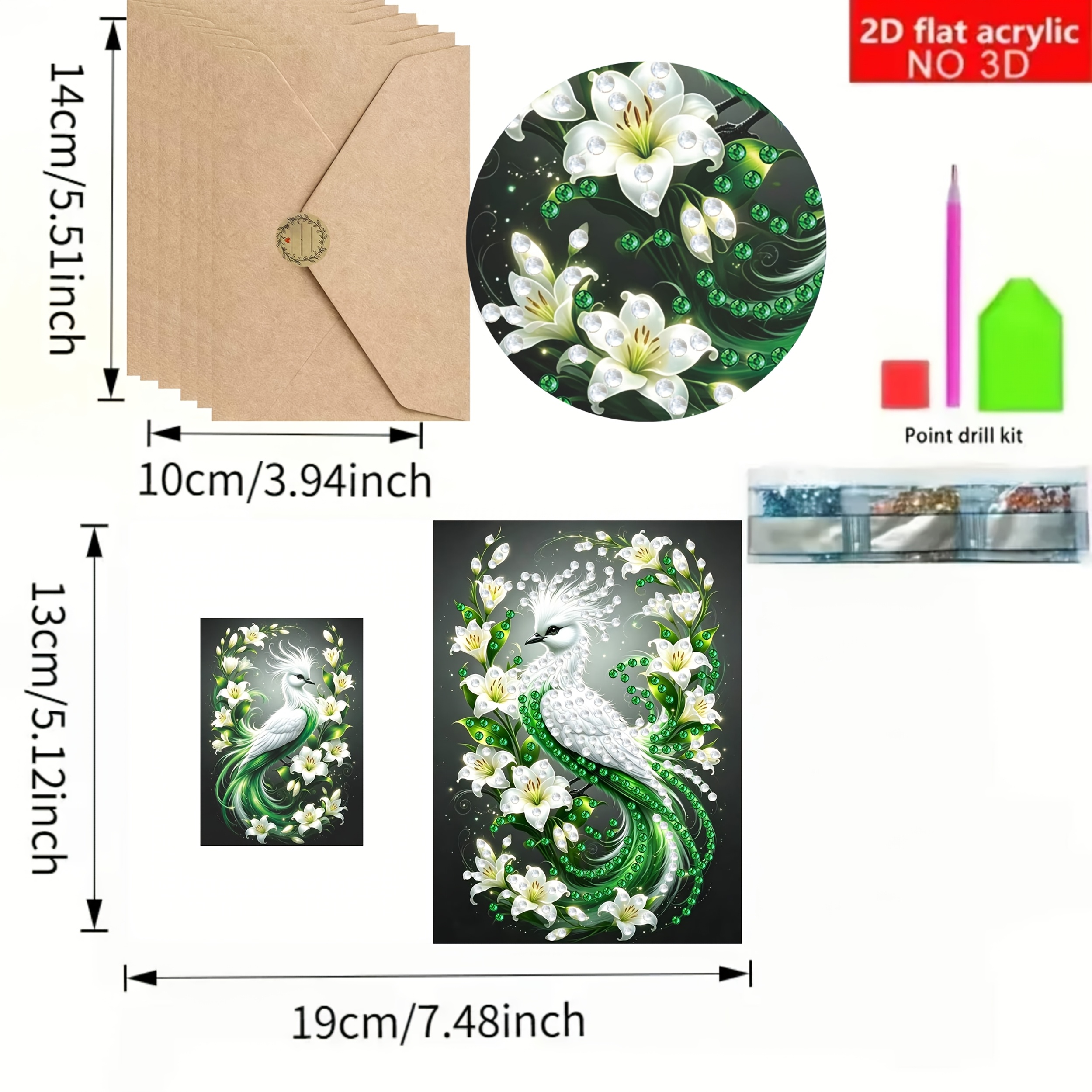 TEMU 6-delige 2D Platte en Vogel Diamant Schilderen Wenskaart Kit Ronde Speciale Vorm Diamant Kunst Handgemaakte Knutselset met 6 Wenskaarten 6 stuks