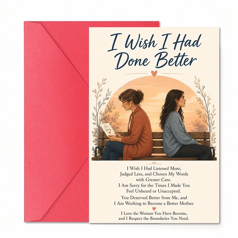 1pc Greeting Card With 1 Envelope, I Wish Better Card For Daughter From Mom, Mother Daughter Illustration, Regret Understanding And Relationship Card