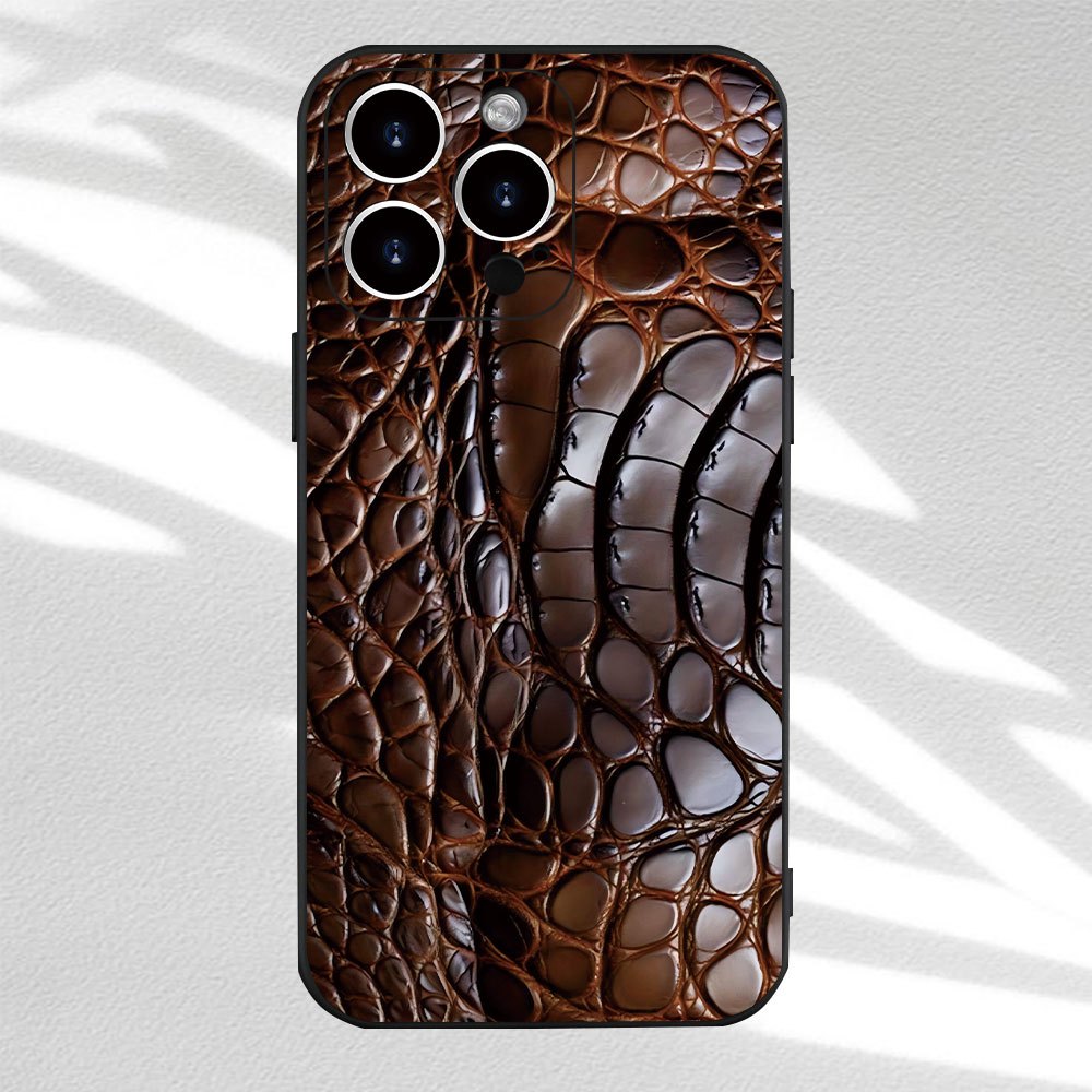 Image of Phone Case: Brown Crocodile Skin Texture Print Fashion Minimalist Pattern Shockproof Phone Case Trendy Men Women Gift Phone Cover Compatible With Iphone 17 16 15 14 13 12