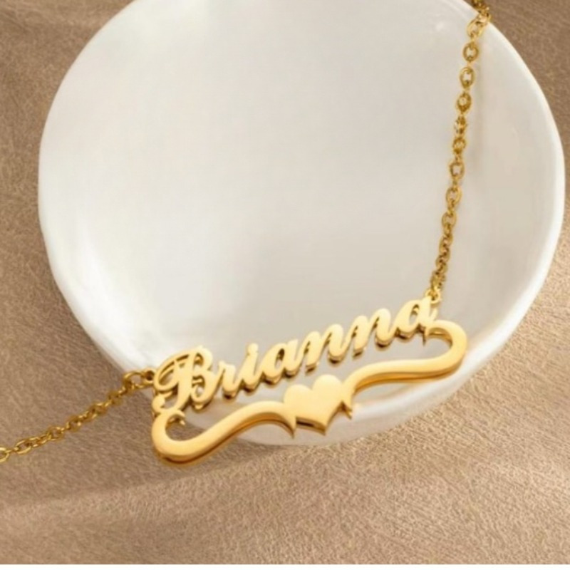 TEMU Personalized Necklace With Heart, Customized Dainty Minimalist Necklace, Necklace, Name Jewelry, Women Name Necklace, Double Nameplate,