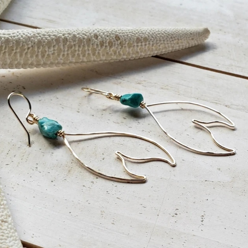 Women's Bohemian Turquoise & Silvery Leaf-shaped Earrings