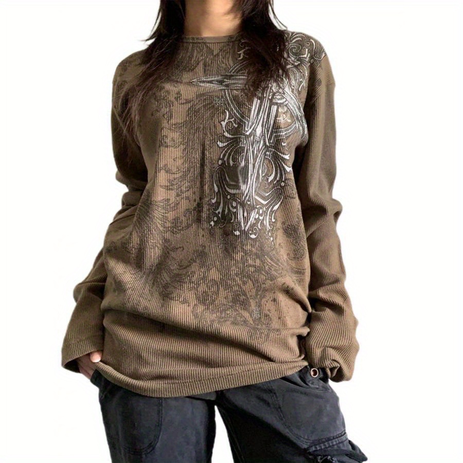 

Women' Tops Gothic Long Sleeve Round Neck Print Loose T-shirts Streetwear Grunge Tops