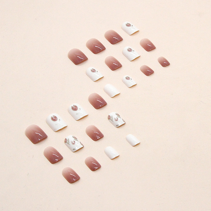 24pcs short square press on nails gradient tulip   glossy white to pink ombre   nails for women   reusable artificial nails for hands feet cute nails nail art detailed   enthusiasts Product details 2