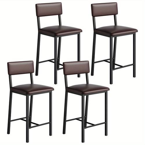 set of 4 tall bar stools with thick cushioned seats counter height design with backrest and footrest suitable for dining rooms kitchen islands and apartment counters dark brown