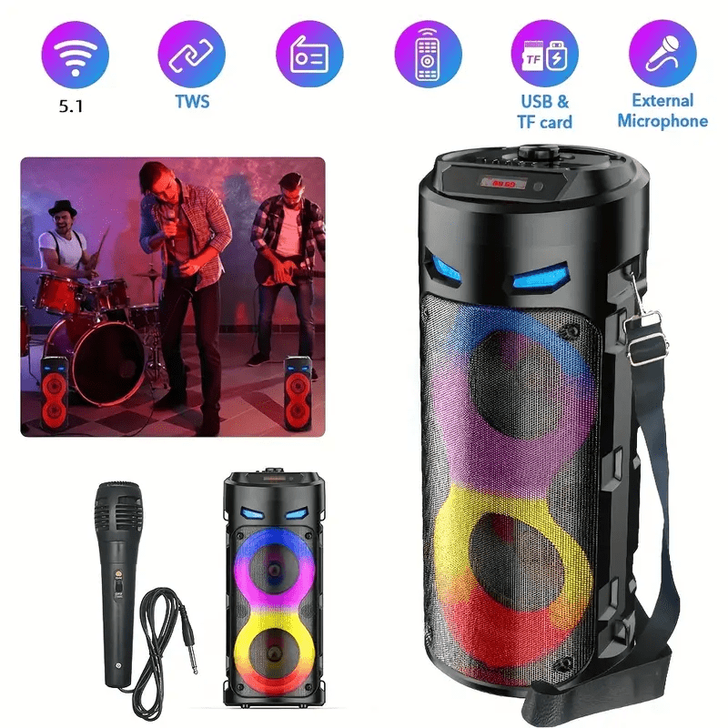 TEMU Toyandona Dual 4-inch Led Wireless Speakers, Surround Sound Wireless Speakers, Usb-c/ Tf/ Aux/ Tws Support With Karaoke Microphone And Shoulder