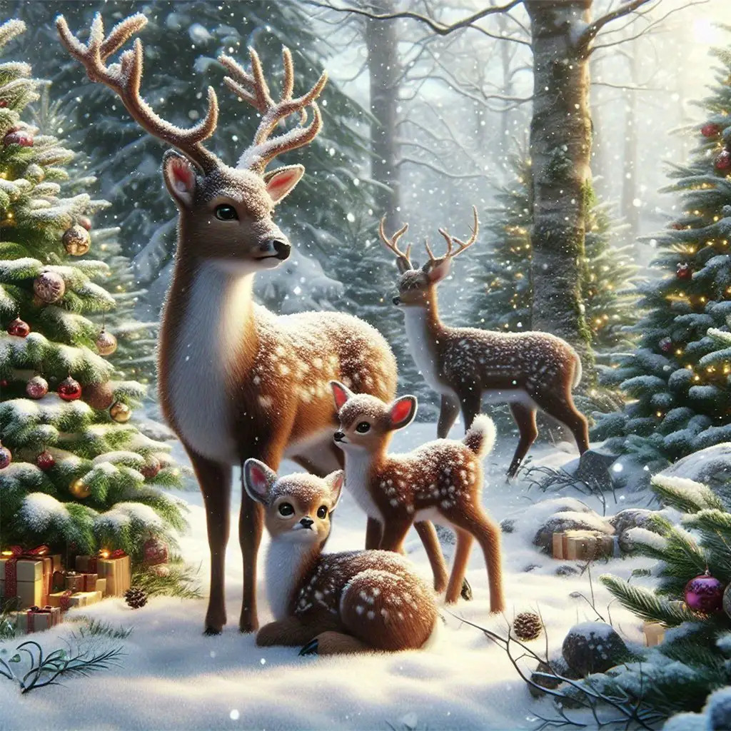TEMU Adult Beginner Diamond Painting Kit - Round Acrylic Snow Forest Reindeer Pattern, Home Bedroom Entrance Bathroom Wall Decor, Holiday Gift 2025