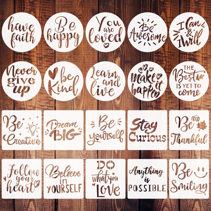 TEMU 20pcs Set 3-inch Inspirational Word Templates, Reusable Polyester Film Templates Inspirational Quote Templates Suitable For Painting On Home