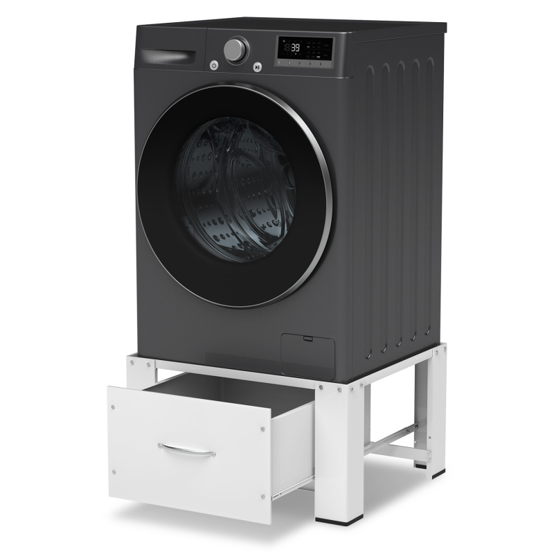Image of White Washing Machine Stand With Drawer, Of To 150kg. Durable Pedestal For Washing Machines Measuring 62.5 X 54.5 X 32.5 Cm. For Washing Machines, Suitable For Refrigerators, Dryers, And Freezers
