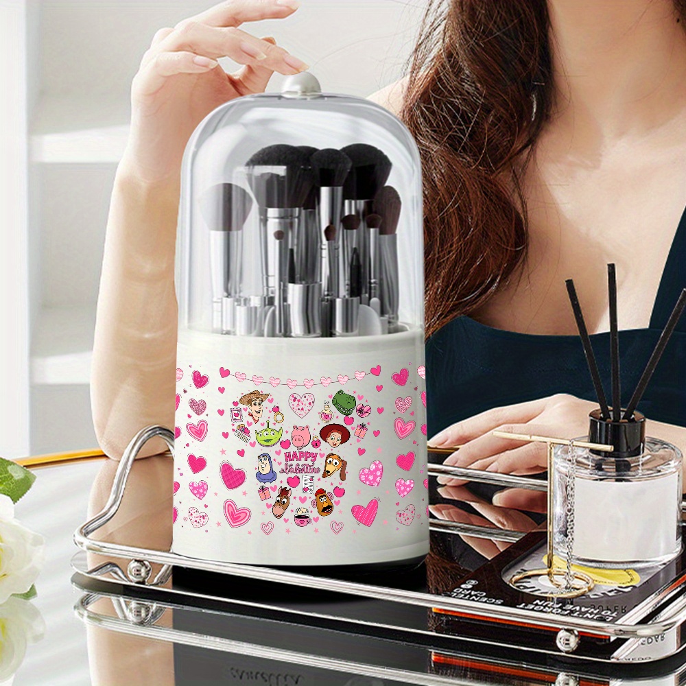 1pc     makeup brush organizer 360 rotating large capacity cosmetic storage box with transparent lid durable plastic desktop organizer featuring     design for vanity bathroom desk   aesthetic   design makeup brush holder Product details 3