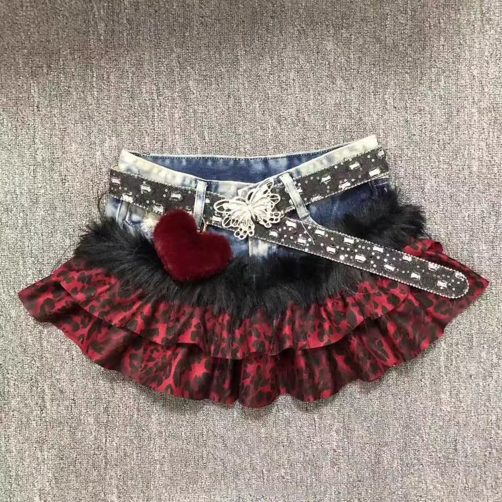 Leoprad Ruffle Patchwork Punk Y2K Mini Gitls Skirts