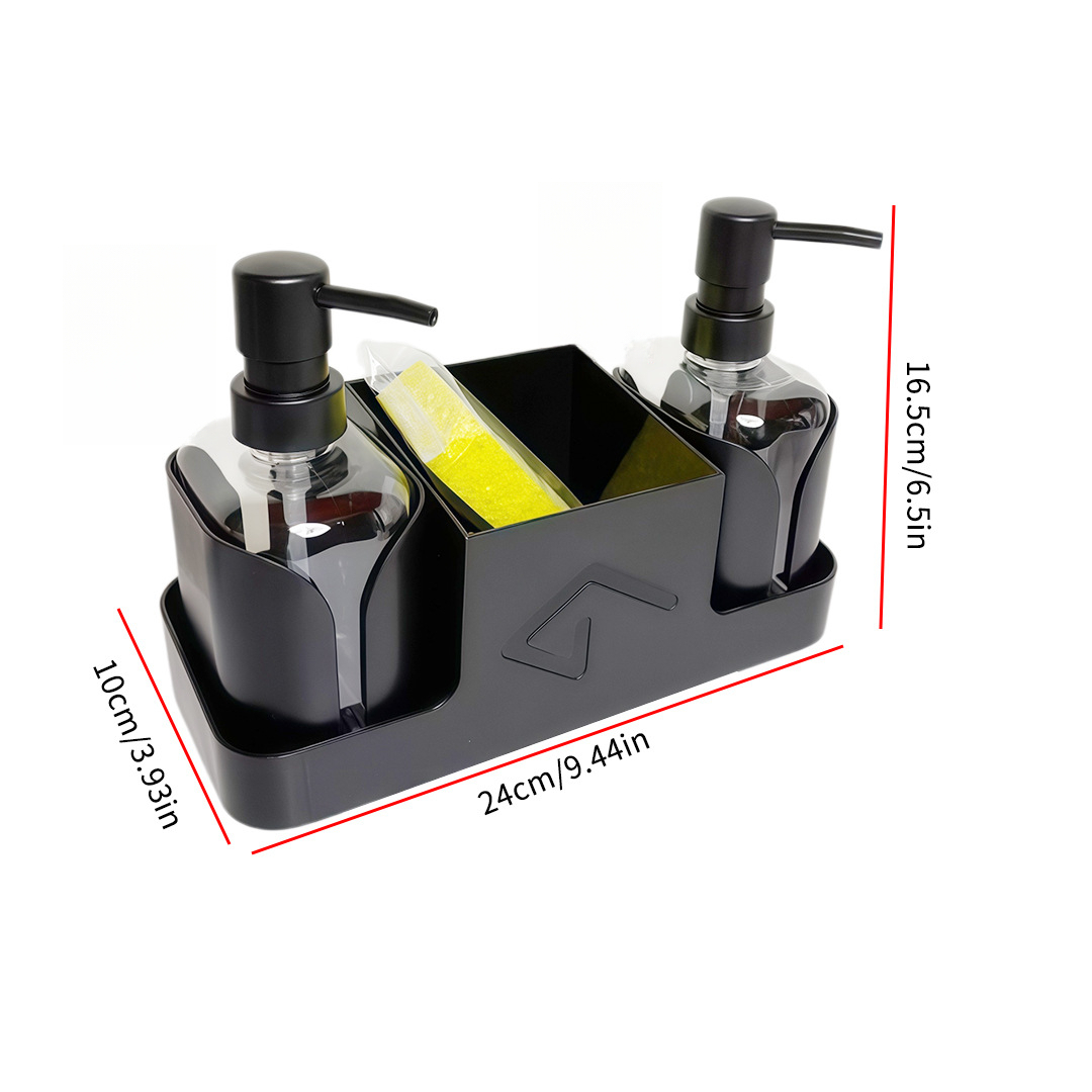 TEMU Kitchen Soap Dispenser And Storage Rack With Wood Sponge Set, Sink Organizer, Press-type Liquid Dispenser, Kitchen And Bathroom Countertop Hand,