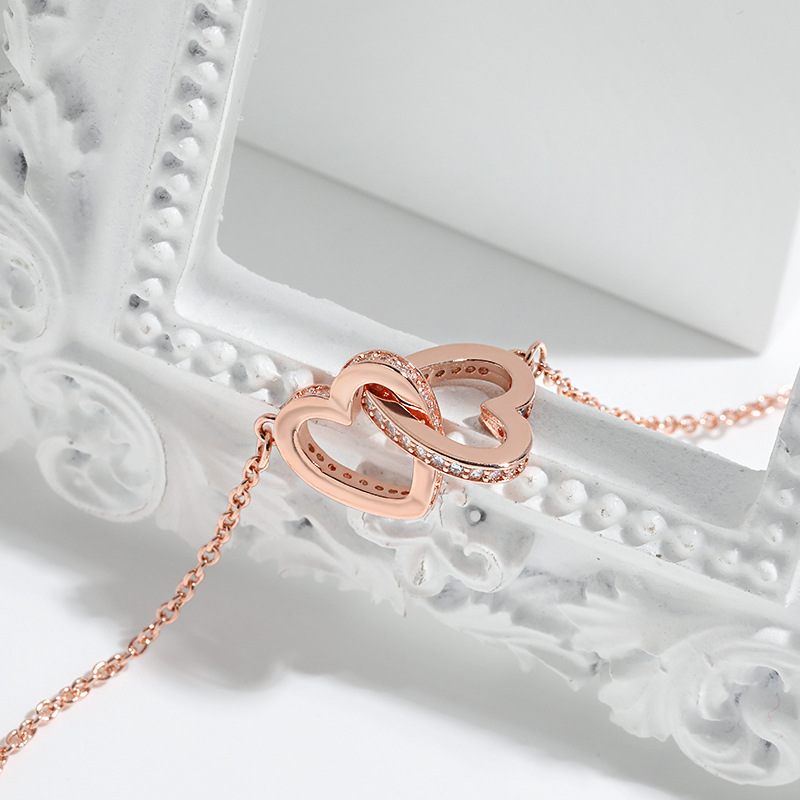 Heart-Shaped Double-Ring Interlocking Collarbone Necklace