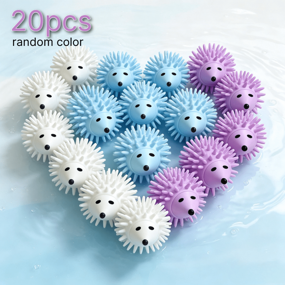 TEMU Lot de 20 boules à lessive réutilisables de hérisson (couleurs aléatoires) - Adorables aides en plastique -nœuds et -plis pour lave-linge et