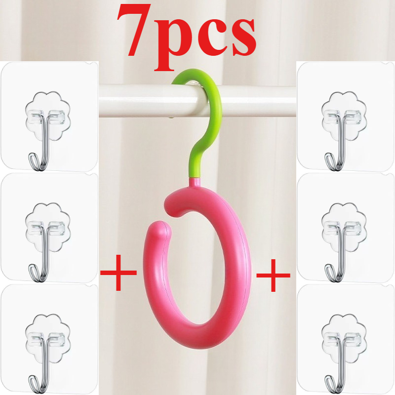 TEMU 7pcs, 1pc Hook And 6pcs Hooks, Multifunctional And Strong Adhesive Hooks, No Punching, Clothes And Hats, Hooks, Dormitory Underwear, Suspenders,
