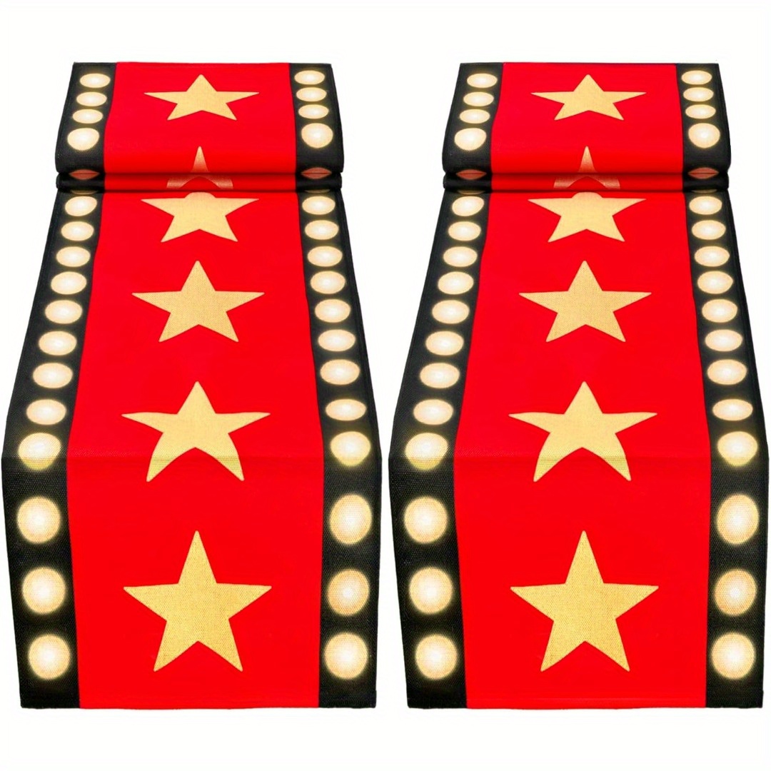 Image of 2pcs 13 X 72 Inch Movie Night Table Runner With Design - Red Carpet Decoration For Birthday Party Supplies